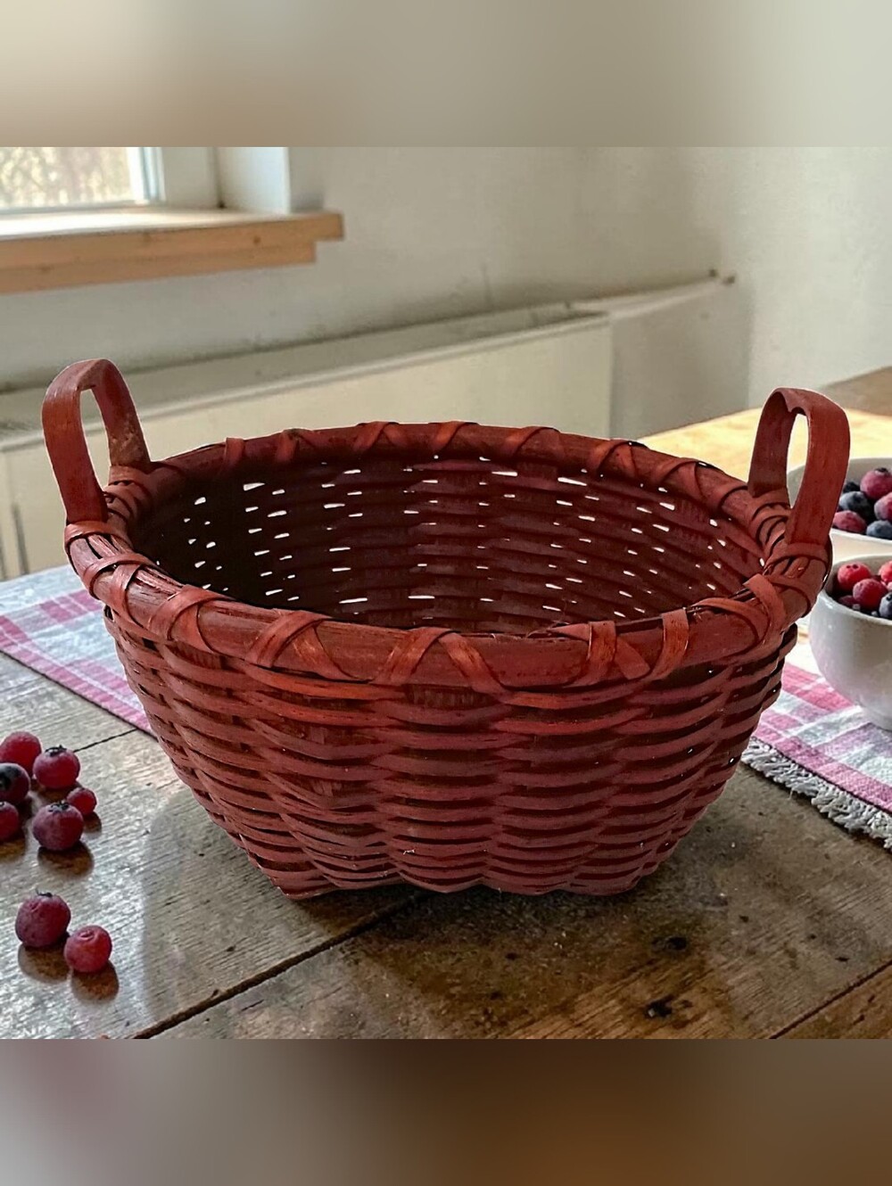 Basketville Handmade Basket Handles Rustic Primitive‎ Woven Reed Slats Vintage